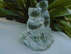 Pukeberg swedish vintage glass bear family kristáy statue with a pair of mother's legs 679 grams