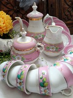 Bieder tea set pink base glaze with field flowers