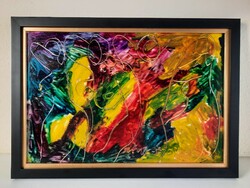 Németh Miklós: "Aktok" különleges, üvegre festett festmény, 1993