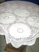 Tablecloth with a beautiful hand-crocheted edge and a crocheted insert with Art Nouveau features