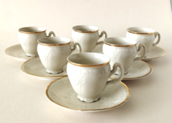 Beautiful white-gold art nouveau set of 6 Czech bernadotte porcelain coffee cups
