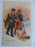 Régi grafikus újévi üdvözlő képeslap (1943)