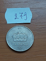 Norway 1 kroner 1974 copper-nickel, v.King Olav 279