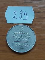 Norway 1 kroner 1977 copper-nickel, v.King Olav 299
