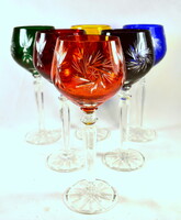 Set of beautiful colored crystal stemmed wine glasses