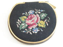 Vintage embroidered mirror powder box with box