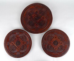 1R356 old carved carved Transylvanian wooden plate wall plate 5 pieces