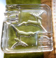 Glass old ashtray with deer