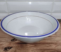 Zsolnay porcelain stew bowl with blue-gold border