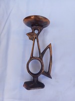 Rare craftsman red copper, bronze candlestick with rooster