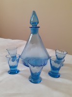 Art deco kék üveg likőrős készlet