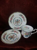 Beautiful English fine porcelain tea trio with wavy edges!