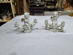 2 old German porcelain candle holders