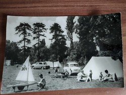 Old photo postcard, balaton, campers, tent, car, circa 1960s