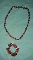 Retro artificial amber jewelry set bracelet + necklace bracelet 8 cm, chain 24 cm pictures according to diameter