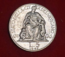 1947. Vatican 5 lira 