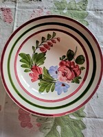 Antik, rózsás, kézzel festett, porcelán, felakasztható falitányér