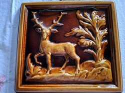 Magic deer tile wall decoration, a robust product of the ceramic stove factory in Romhány