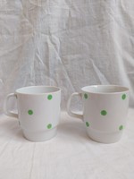 2 lowland green polka dot porcelain mugs
