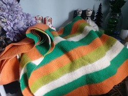 Large size, beautiful color, striped 240 x 160 vintage Dutch 100% wool blanket