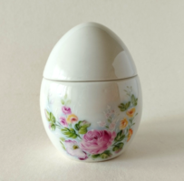 Egg-shaped, pink stoneware bonbonnier, box