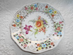 Victorian porcelain plate with an antique floral hand-painted openwork border