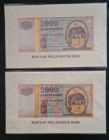 2000 unc gold metal thread millennium 2000 HUF banknote serial number
