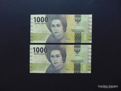 Indonesia 2 pieces of 1000 rupiah serial number tracking - unfolded banknotes