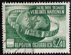 A1022p /  Ausztria 1955 10 éves az ENSZ bélyeg pecsételt