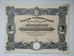 Original 1924 shares of Hungarian National Bank, with coupons for 100 gold crowns
