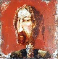 András Győrfi - the lined 30 x 30 cm oil on canvas