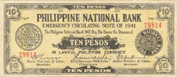 10 Peso pesos 1941 Philippines Cebu Guerrilla Money