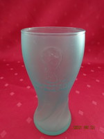 Coca cola - bluish green glass cup, height 15 cm. Made for football russia russia 2018. He has!