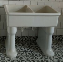 Retro ceramic sink, large size, two-piece, on elephant legs, with removable center overflow cover
