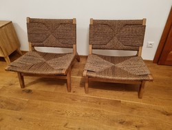 2 brand new handwoven modern solid wood lounge armchairs