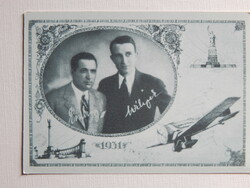 Postcard, prize ticket - Hungarian ocean flight pioneers György Endresz and Magyar (Wilczek) Sándor