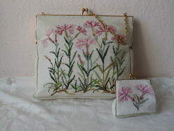 Floral, embroidered textile women's bag, bag + wallet