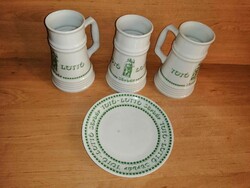 Totó-lottó beer bar lowland porcelain plate with 3 mugs