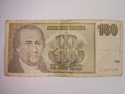 Ritka! Jugoszláv 100 dínár / 1996