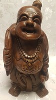 From HUF 1! Very old, carved from wood, 42 cm high Buddha statue, bringing abundance and luck, eternal wanderer