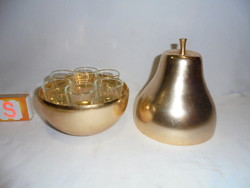 Retro liqueur and brandy set in a metal pear-shaped holder - for six