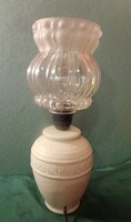 Painted glass jar-based table lamp, ca. 35 cm high. With E 27 sockets