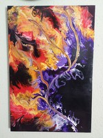 Fluid art painting 60x40cm title: purple and gold spells in dark depths