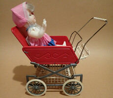 For collectors! Retro vintage plastic toy stroller + old sleeping rubber doll in original clothes