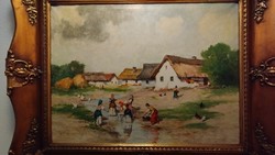 Village life (painting by Antal of Neogrády)