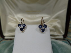 Pair of antique gold clover earrings with blue sapphires and diamonds