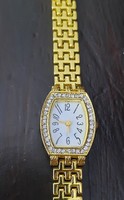 Elegant women's wristwatch with gold-plated rhinestones