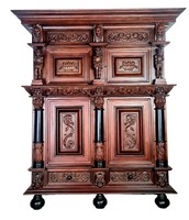 Richly carved renaissance style cabinet