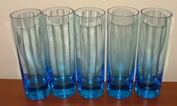 5 darab kék üveg pohár, csőpohár - együtt