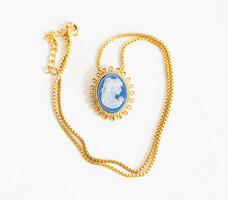 Romantic cameo pendant on a gold-colored chain - vintage jewelry, necklaces, necklaces